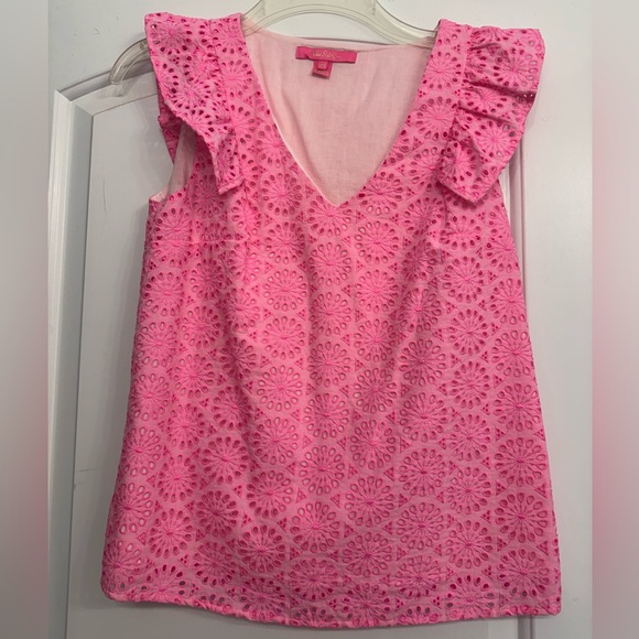 Lilly Pulitzer Tops - Lilly Pulitzer Pink Ruffled Blouse
